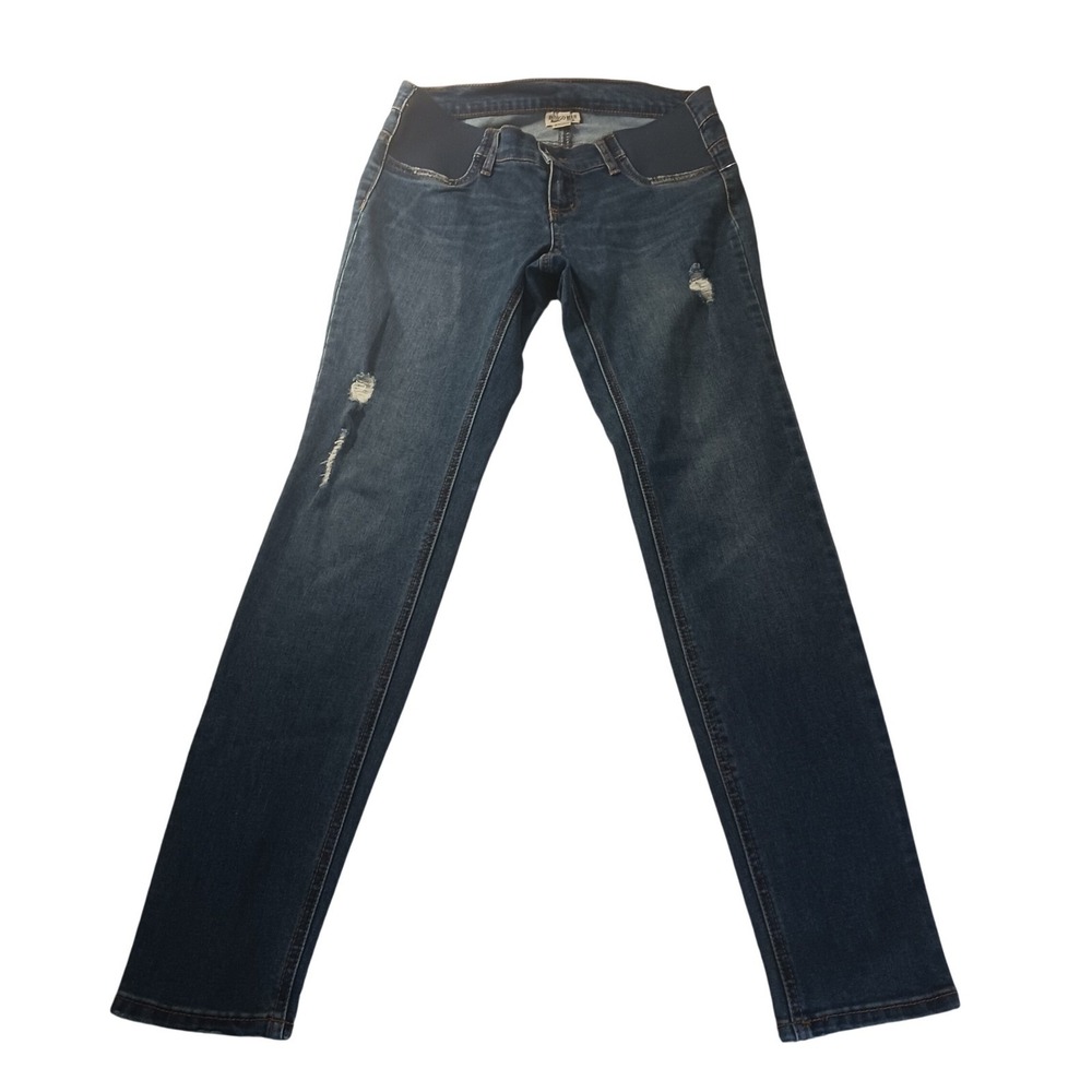 Indigo Blue Maternity Skinny Jeans Small Womens Distressed Denim Dark Wash Boho
